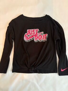 Nike Black Long Sleeve Tie-Front Top with Pink 'Just Do It' Graphic